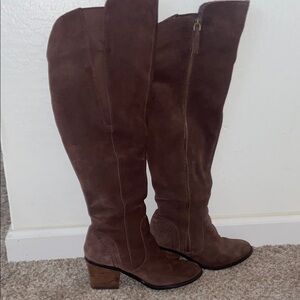 Brown Over the Knee Boots with Suede Finish